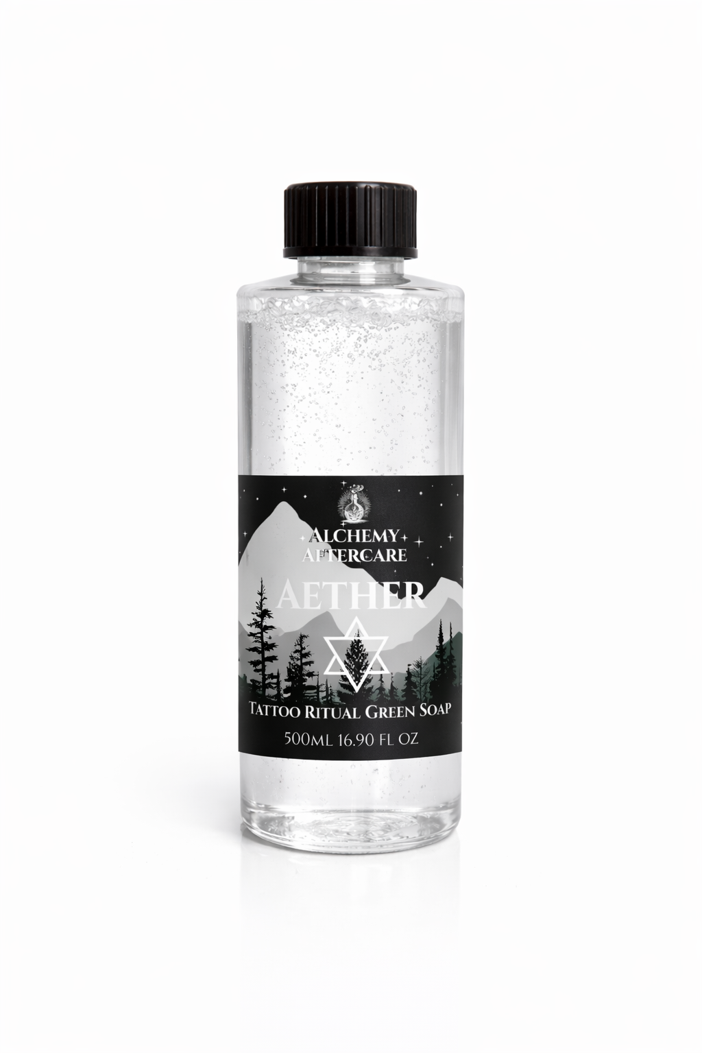 Aether Green Soap Concentrate fragrance free for professional tattoo artists, handcrafted in Sheffield, cap, white background