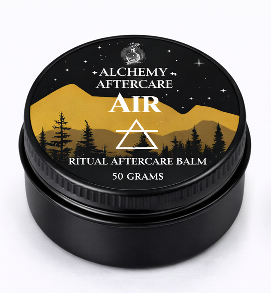 Alchemy Aftercare Ritual Aftercare Balm container with mountain and tree design on a white background