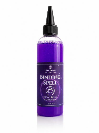 Binding Spell tattoo stencil fluid in 250ml squeeze bottle for professional tattoo artists, white back ground