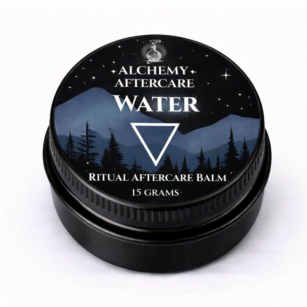 Alchemy Aftercare Ritual Aftercare Balm container with black lid and mountain design