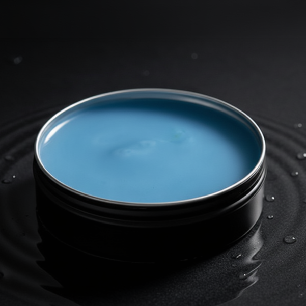 Round container with blue substance on a white background
