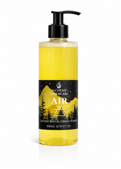 Air Green Soap Concentrate with Oatmeal, Milk & Honey fragrance for professional tattoo artists, handcrafted in Sheffield, pump on white